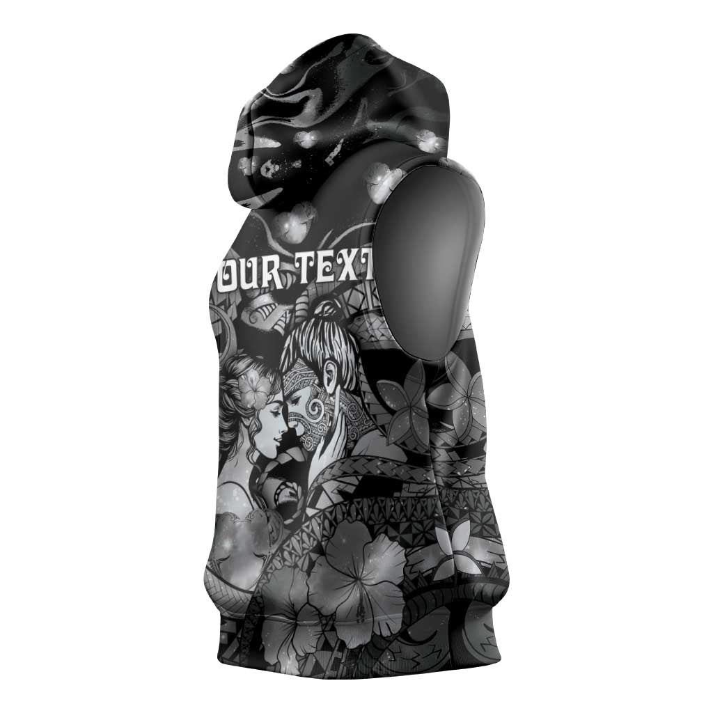 Personalised Maori Romantic Valentine Sleeveless Hoodie The Hongi Kiss Black Galaxy
