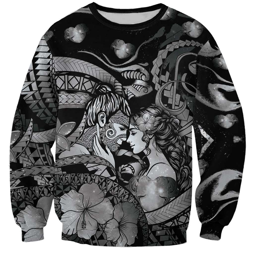 Personalised Maori Romantic Valentine Sweatshirt The Hongi Kiss Black Galaxy DT05 Unisex Black - Polynesian Pride
