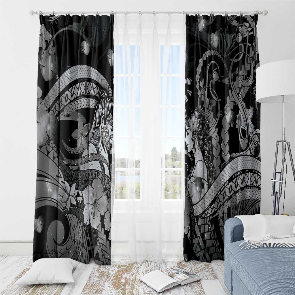 Maori Romantic Valentine Window Curtain The Hongi Kiss Black Galaxy DT05 - Polynesian Pride
