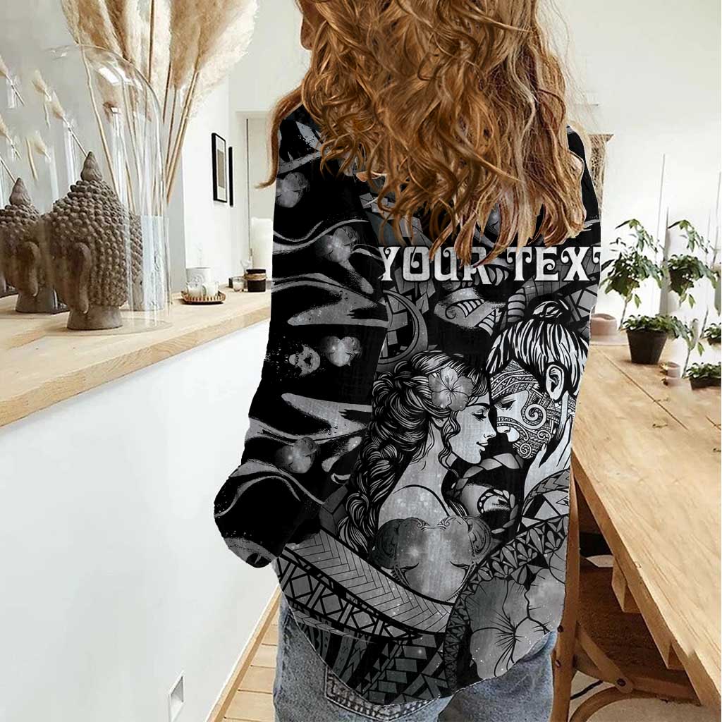 Personalised Maori Romantic Valentine Women Casual Shirt The Hongi Kiss Black Galaxy