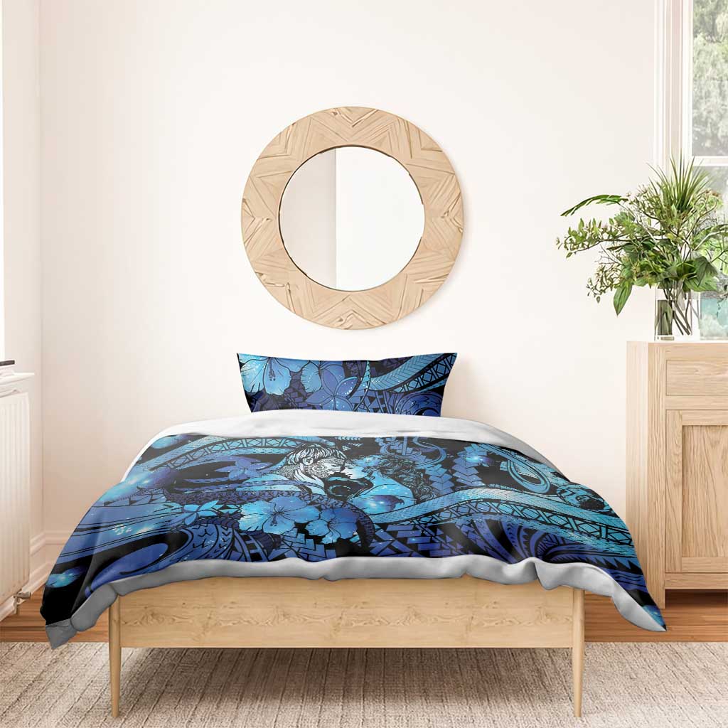 Maori Romantic Valentine Bedding Set The Hongi Kiss Blue Galaxy