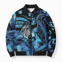 Personalised Maori Romantic Valentine Bomber Puffer Jacket The Hongi Kiss Blue Galaxy DT05 Unisex Blue - Polynesian Pride
