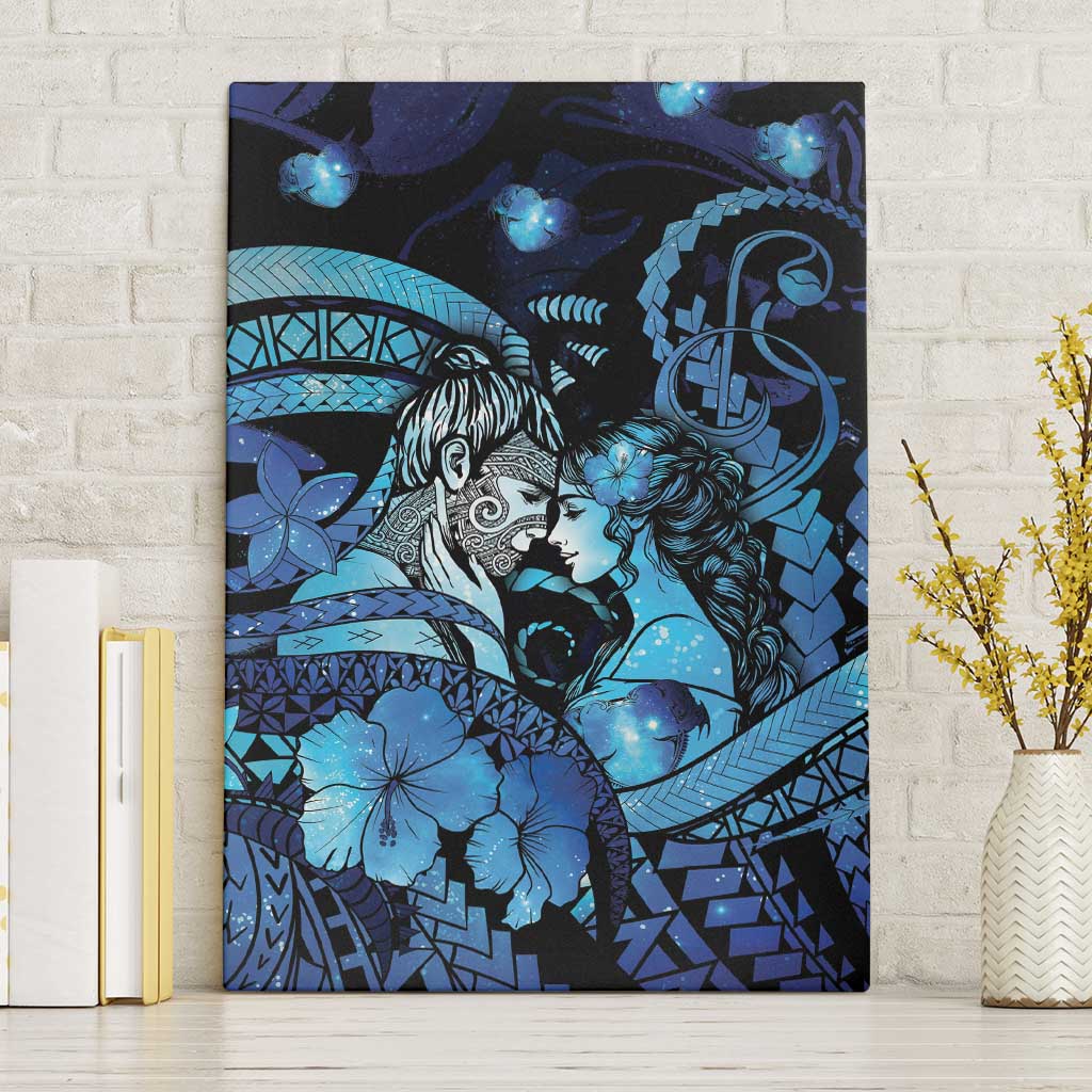 Maori Romantic Valentine Canvas Wall Art The Hongi Kiss Blue Galaxy DT05 Without Frame Blue - Polynesian Pride
