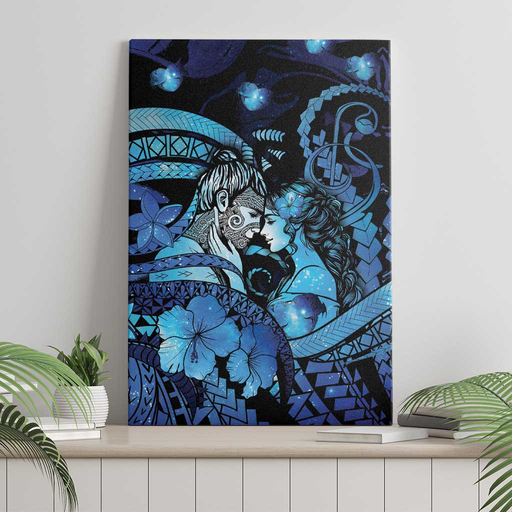 Maori Romantic Valentine Canvas Wall Art The Hongi Kiss Blue Galaxy DT05 - Polynesian Pride