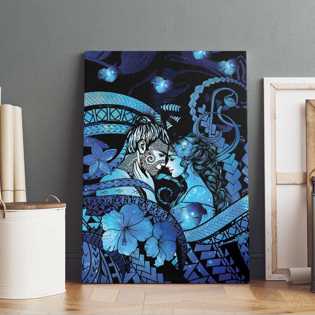 Maori Romantic Valentine Canvas Wall Art The Hongi Kiss Blue Galaxy DT05 - Polynesian Pride