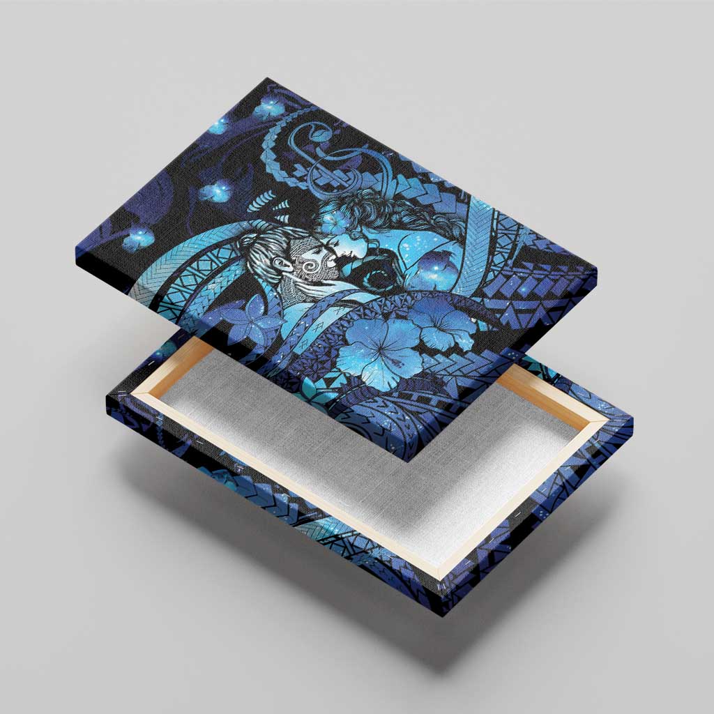 Maori Romantic Valentine Canvas Wall Art The Hongi Kiss Blue Galaxy DT05 - Polynesian Pride