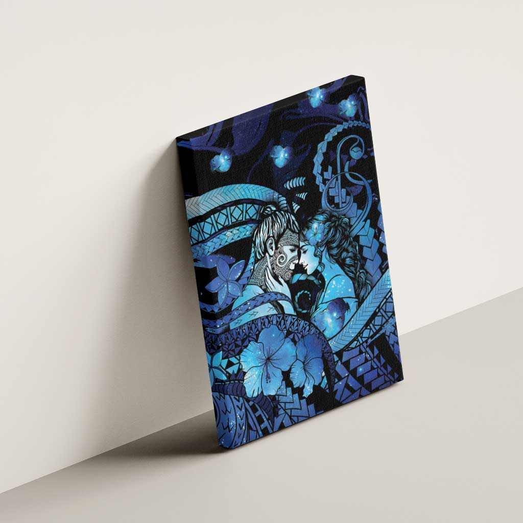Maori Romantic Valentine Canvas Wall Art The Hongi Kiss Blue Galaxy DT05 - Polynesian Pride