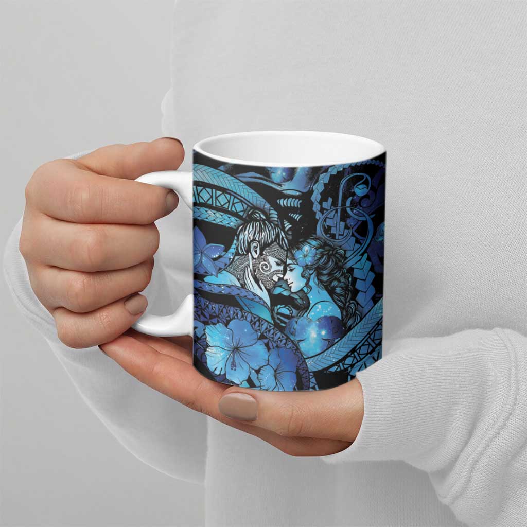 Personalised Maori Romantic Valentine Ceramic Mug The Hongi Kiss Blue Galaxy
