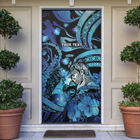 Personalised Maori Romantic Valentine Door Cover The Hongi Kiss Blue Galaxy DT05 Blue - Polynesian Pride