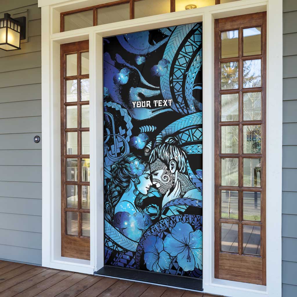 Personalised Maori Romantic Valentine Door Cover The Hongi Kiss Blue Galaxy DT05 - Polynesian Pride