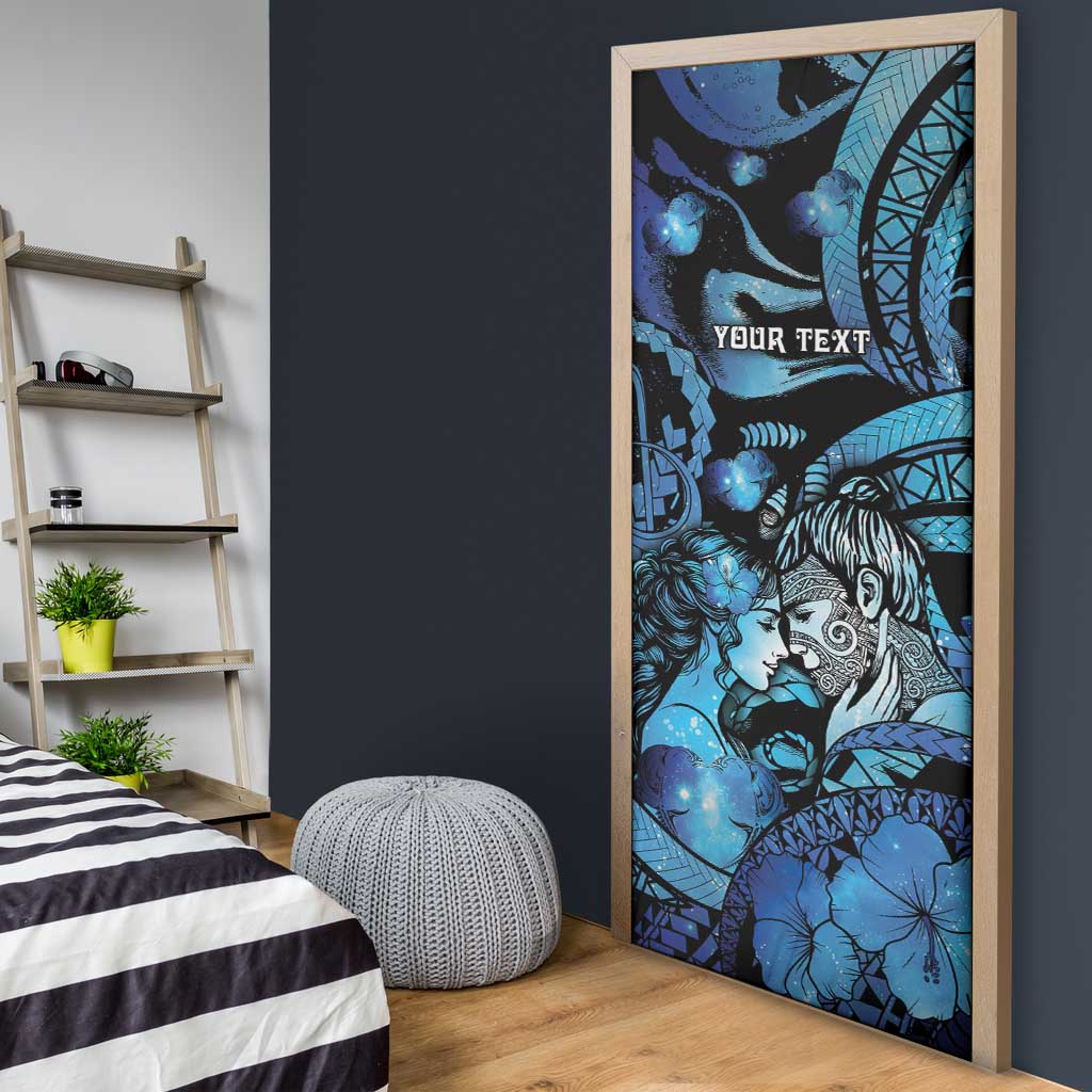 Personalised Maori Romantic Valentine Door Cover The Hongi Kiss Blue Galaxy DT05 - Polynesian Pride
