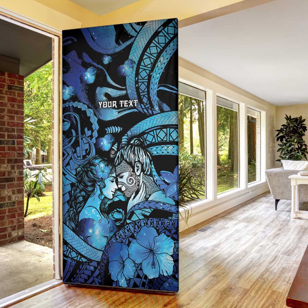 Personalised Maori Romantic Valentine Door Cover The Hongi Kiss Blue Galaxy DT05 - Polynesian Pride
