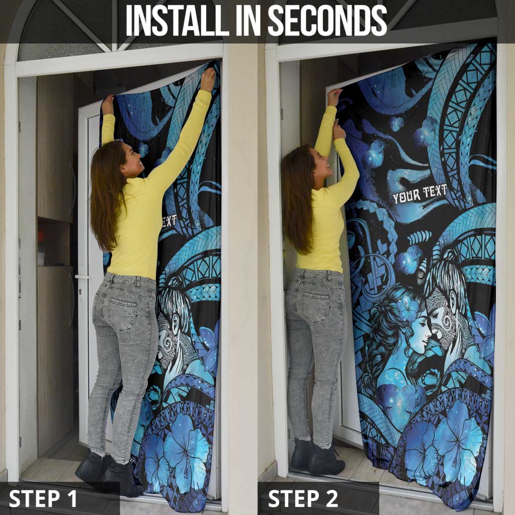 Personalised Maori Romantic Valentine Door Cover The Hongi Kiss Blue Galaxy DT05 - Polynesian Pride