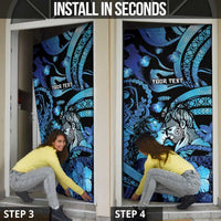 Personalised Maori Romantic Valentine Door Cover The Hongi Kiss Blue Galaxy DT05 - Polynesian Pride