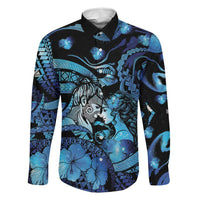 Personalised Maori Romantic Valentine Family Matching Long Sleeve Bodycon Dress and Hawaiian Shirt The Hongi Kiss Blue Galaxy