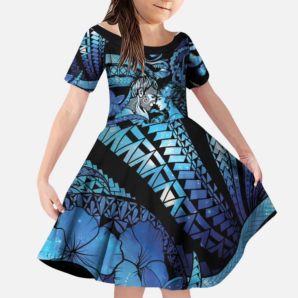Personalised Maori Romantic Valentine Family Matching Puletasi and Hawaiian Shirt The Hongi Kiss Blue Galaxy