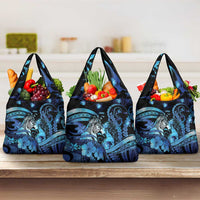 Maori Romantic Valentine Grocery Bag The Hongi Kiss Blue Galaxy