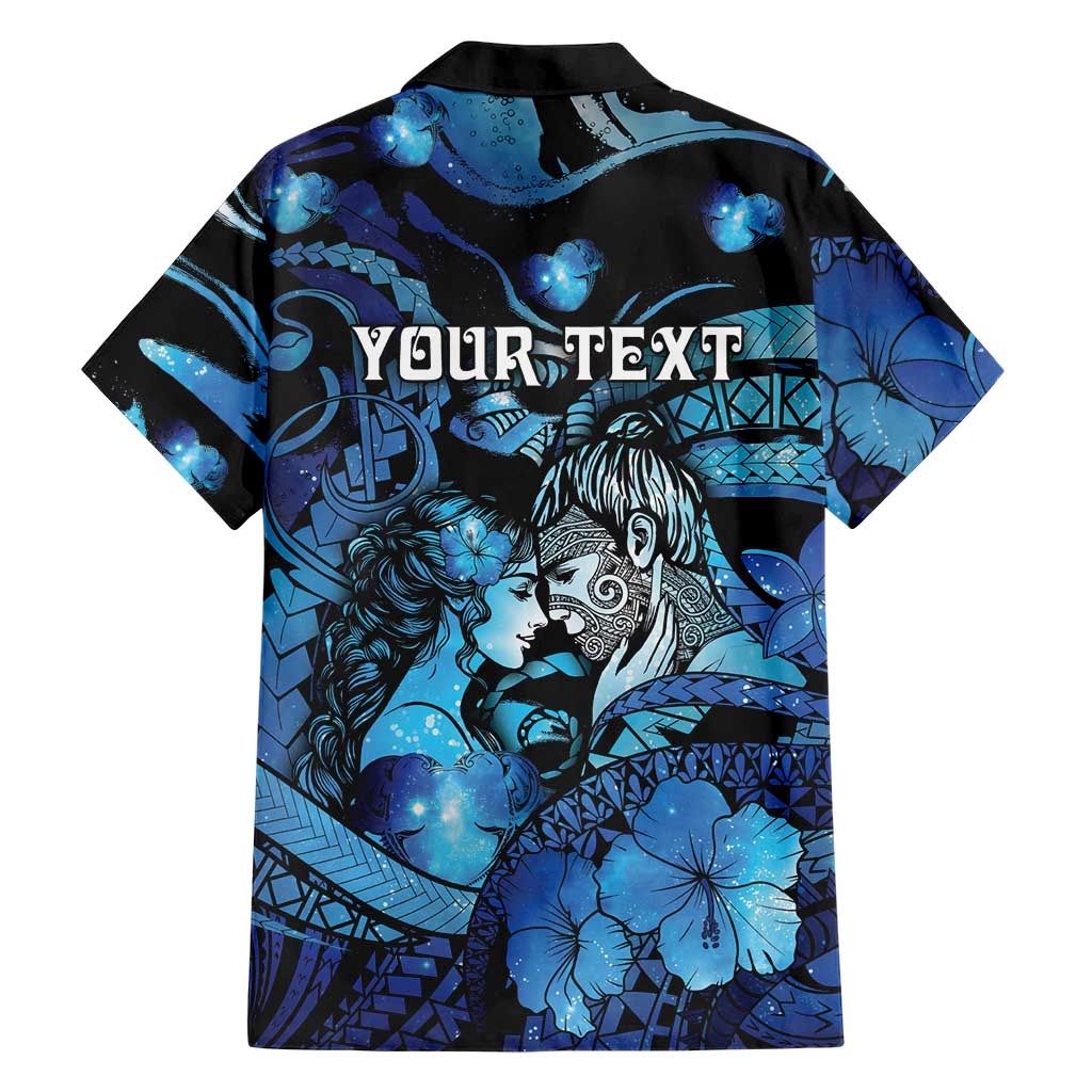 Personalised Maori Romantic Valentine Hawaiian Shirt The Hongi Kiss Blue Galaxy
