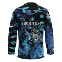 Personalised Maori Romantic Valentine Hockey Jersey The Hongi Kiss Blue Galaxy
