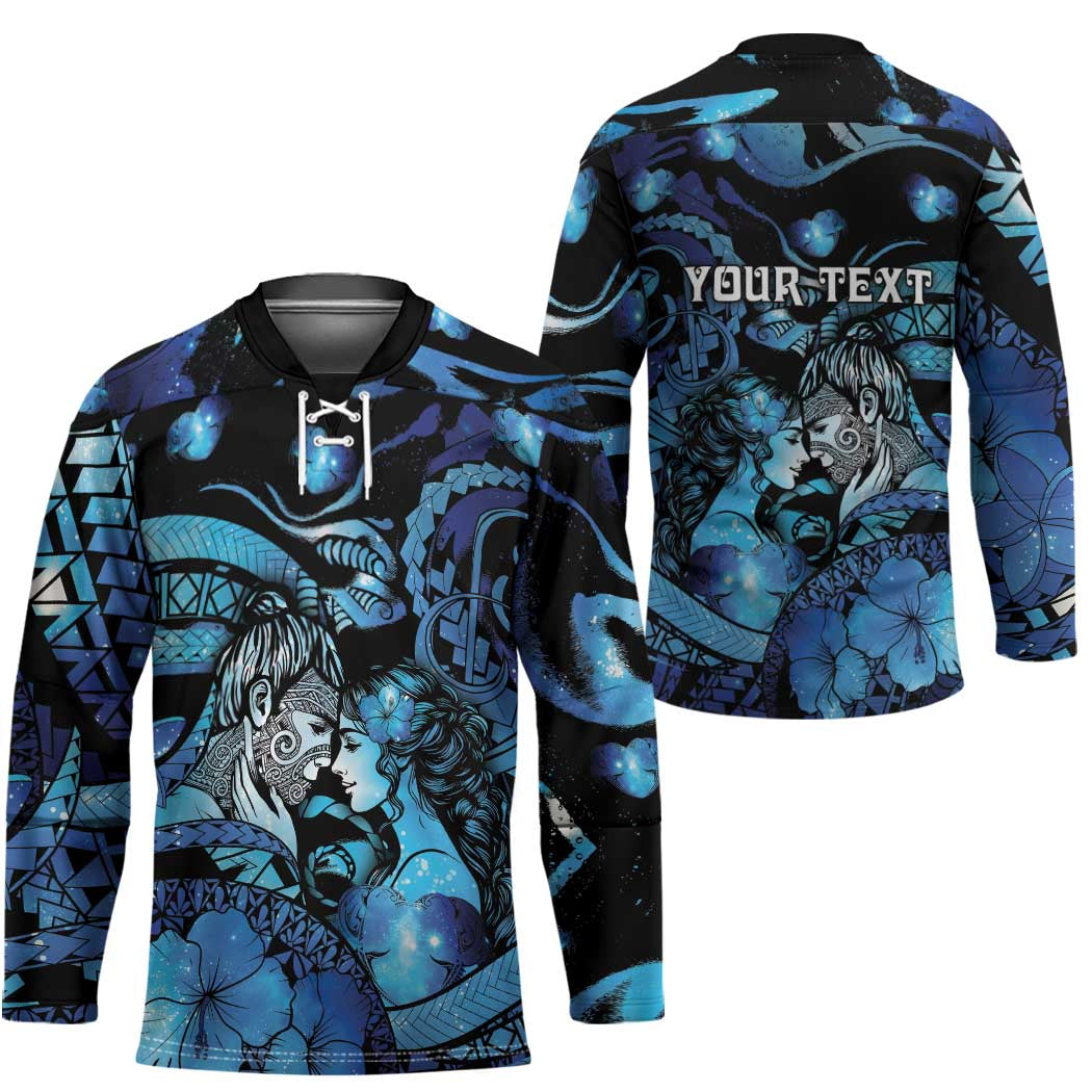 Personalised Maori Romantic Valentine Hockey Jersey The Hongi Kiss Blue Galaxy