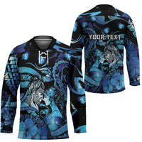 Personalised Maori Romantic Valentine Hockey Jersey The Hongi Kiss Blue Galaxy