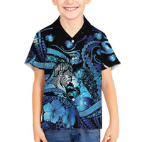 Personalised Maori Romantic Valentine Kid Hawaiian Shirt The Hongi Kiss Blue Galaxy