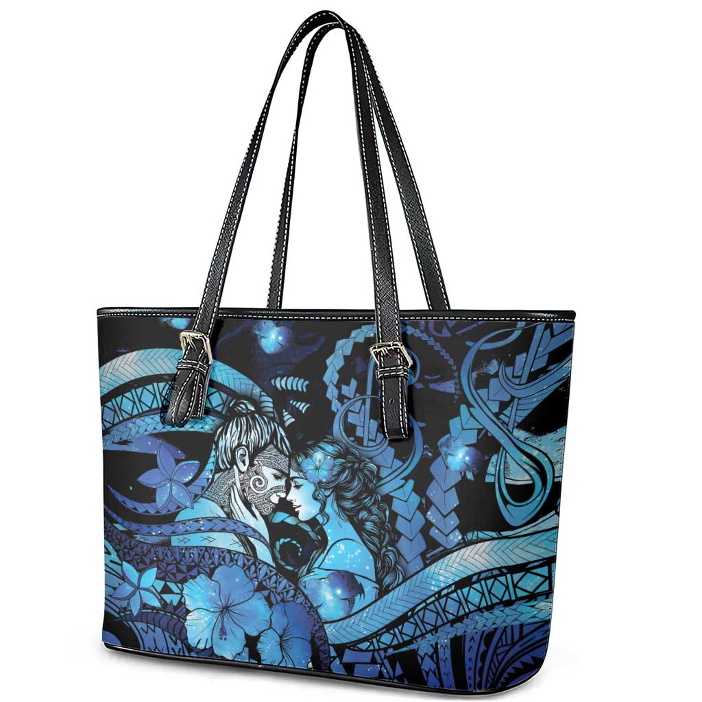 Maori Romantic Valentine Leather Tote Bag The Hongi Kiss Blue Galaxy DT05 - Polynesian Pride