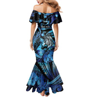 Personalised Maori Romantic Valentine Mermaid Dress The Hongi Kiss Blue Galaxy DT05 - Polynesian Pride