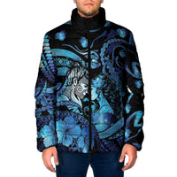 Personalised Maori Romantic Valentine Padded Jacket The Hongi Kiss Blue Galaxy DT05 Men Blue - Polynesian Pride