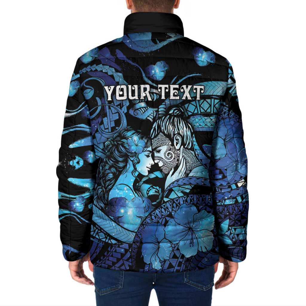 Personalised Maori Romantic Valentine Padded Jacket The Hongi Kiss Blue Galaxy DT05 - Polynesian Pride