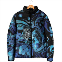 Personalised Maori Romantic Valentine Padded Jacket The Hongi Kiss Blue Galaxy DT05 - Polynesian Pride