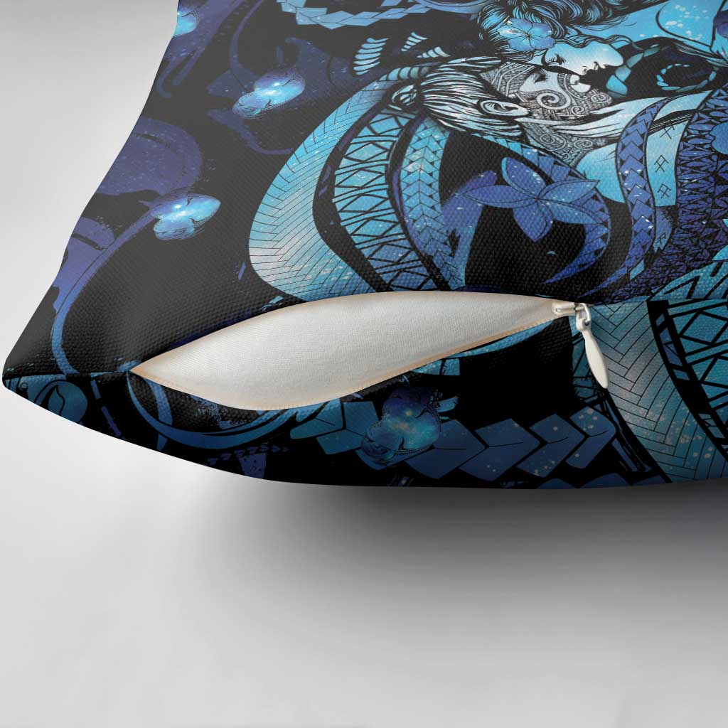 Maori Romantic Valentine Pillow Cover The Hongi Kiss Blue Galaxy