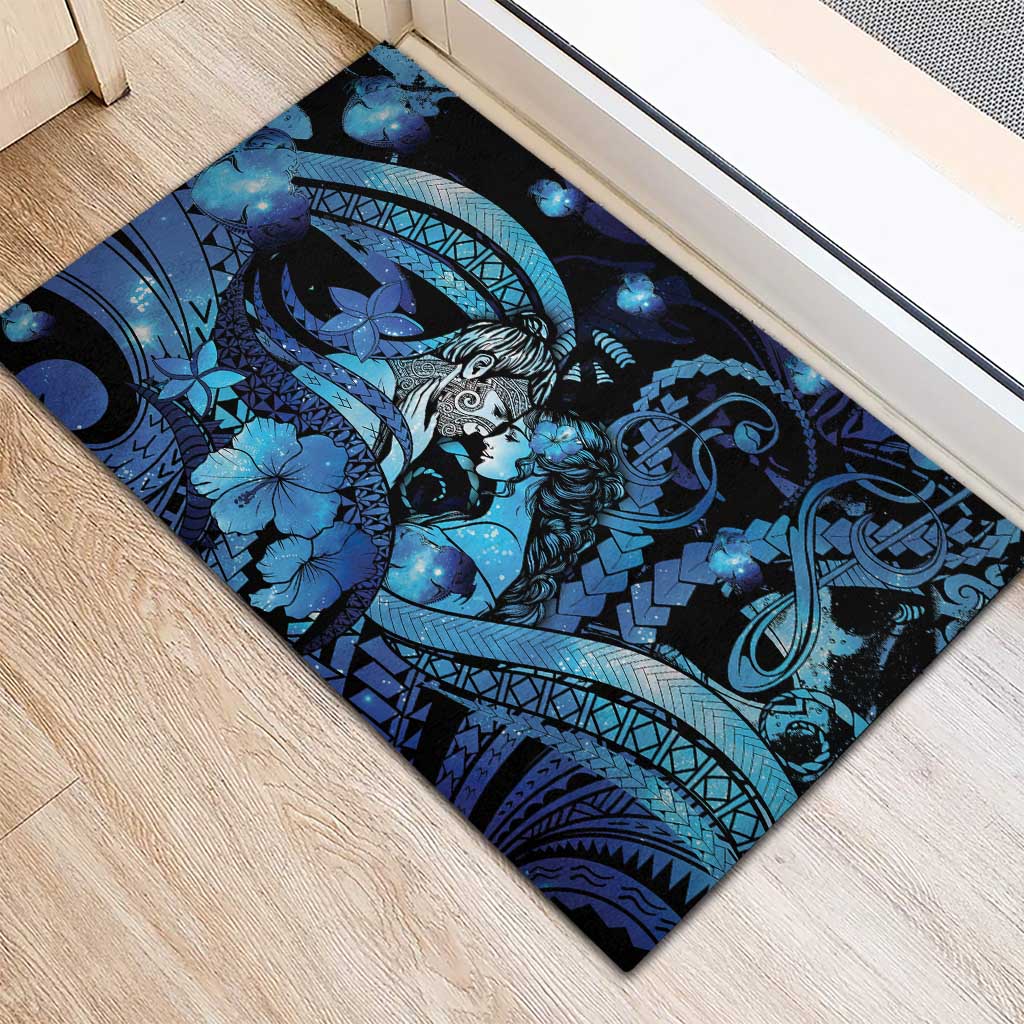 Maori Romantic Valentine Rubber Doormat The Hongi Kiss Blue Galaxy DT05 - Polynesian Pride