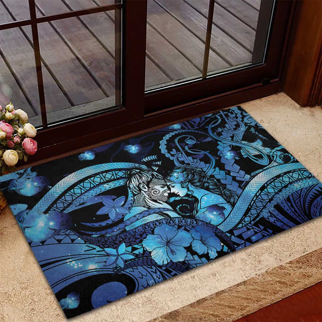 Maori Romantic Valentine Rubber Doormat The Hongi Kiss Blue Galaxy DT05 - Polynesian Pride
