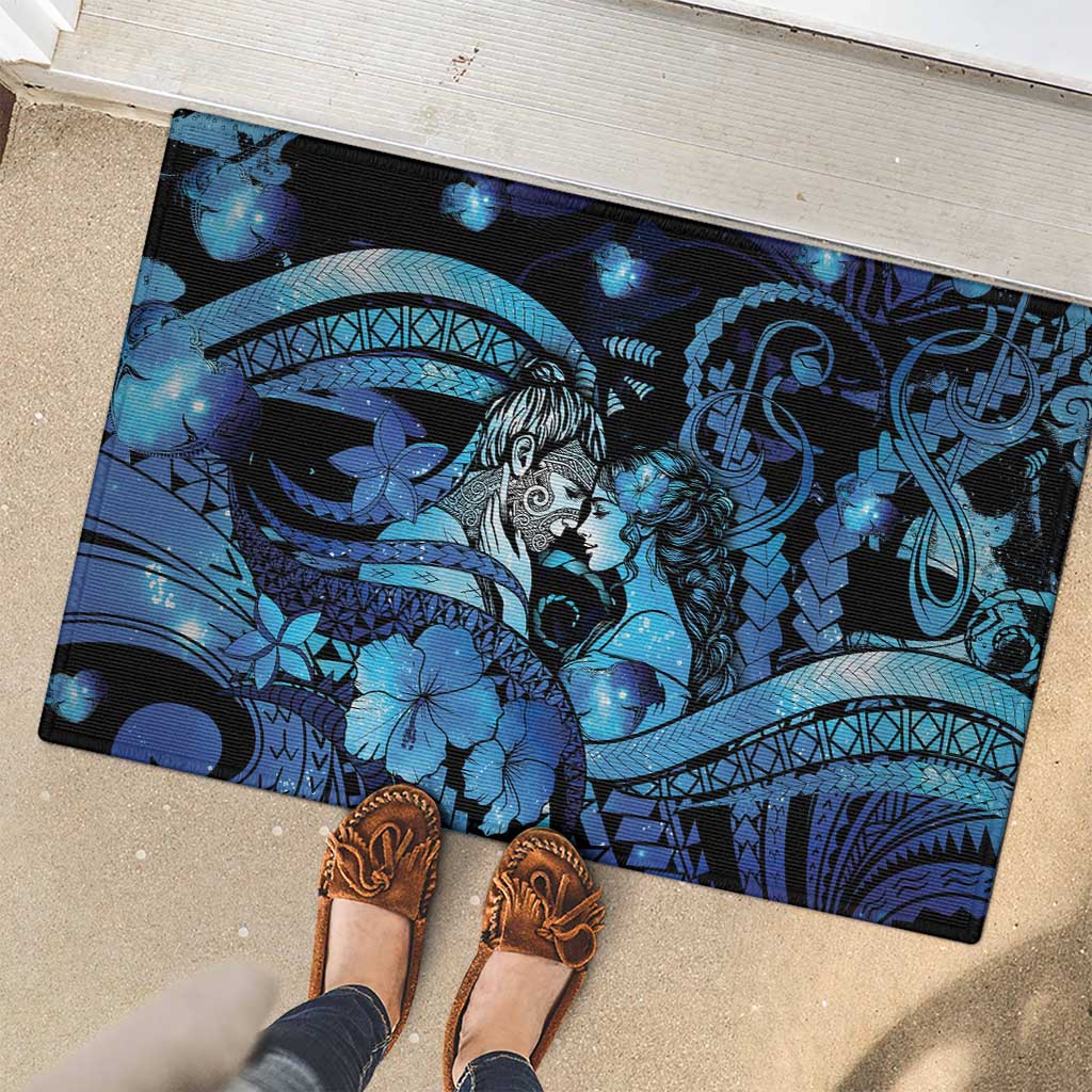Maori Romantic Valentine Rubber Doormat The Hongi Kiss Blue Galaxy DT05 - Polynesian Pride