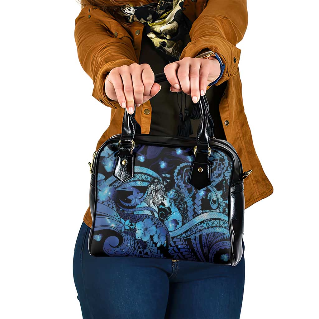 Maori Romantic Valentine Shoulder Handbag The Hongi Kiss Blue Galaxy DT05 One Size Blue - Polynesian Pride