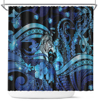 Maori Romantic Valentine Shower Curtain The Hongi Kiss Blue Galaxy