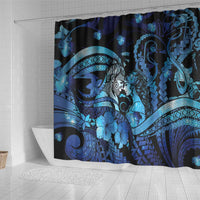 Maori Romantic Valentine Shower Curtain The Hongi Kiss Blue Galaxy