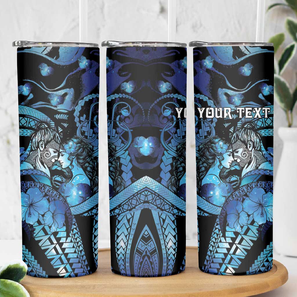 Personalised Maori Romantic Valentine Skinny Tumbler The Hongi Kiss Blue Galaxy