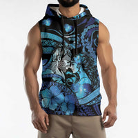 Personalised Maori Romantic Valentine Sleeveless Hoodie The Hongi Kiss Blue Galaxy