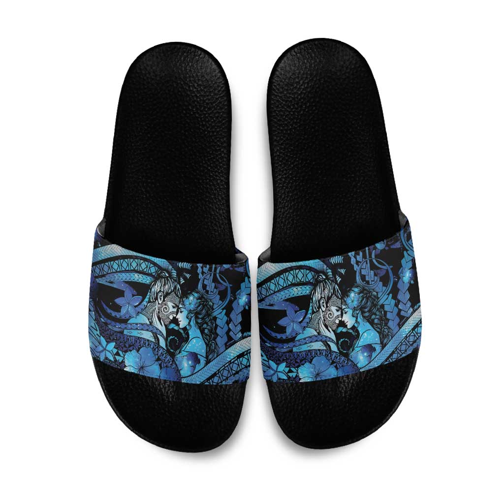 Maori Romantic Valentine Slide Sandals The Hongi Kiss Blue Galaxy