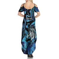 Personalised Maori Romantic Valentine Summer Maxi Dress The Hongi Kiss Blue Galaxy DT05 - Polynesian Pride