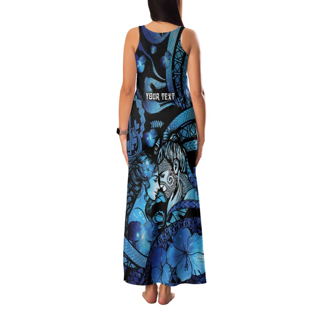Personalised Maori Romantic Valentine Tank Maxi Dress The Hongi Kiss Blue Galaxy DT05 - Polynesian Pride