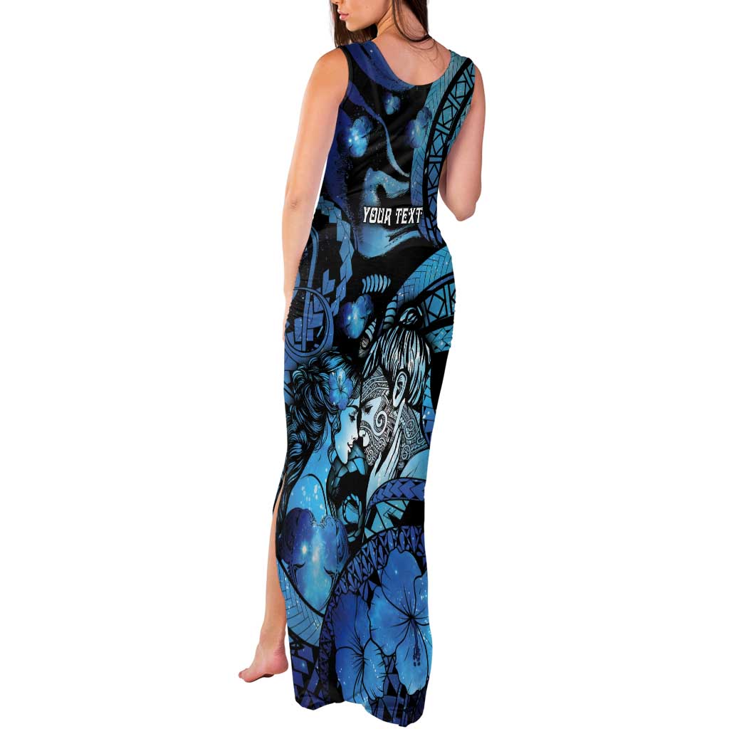 Personalised Maori Romantic Valentine Tank Maxi Dress The Hongi Kiss Blue Galaxy DT05 - Polynesian Pride