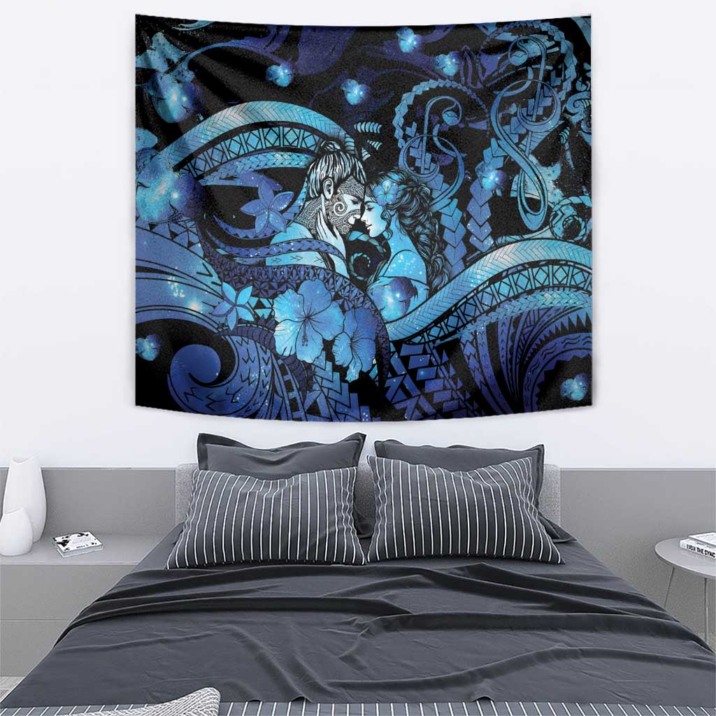 Maori Romantic Valentine Tapestry The Hongi Kiss Blue Galaxy