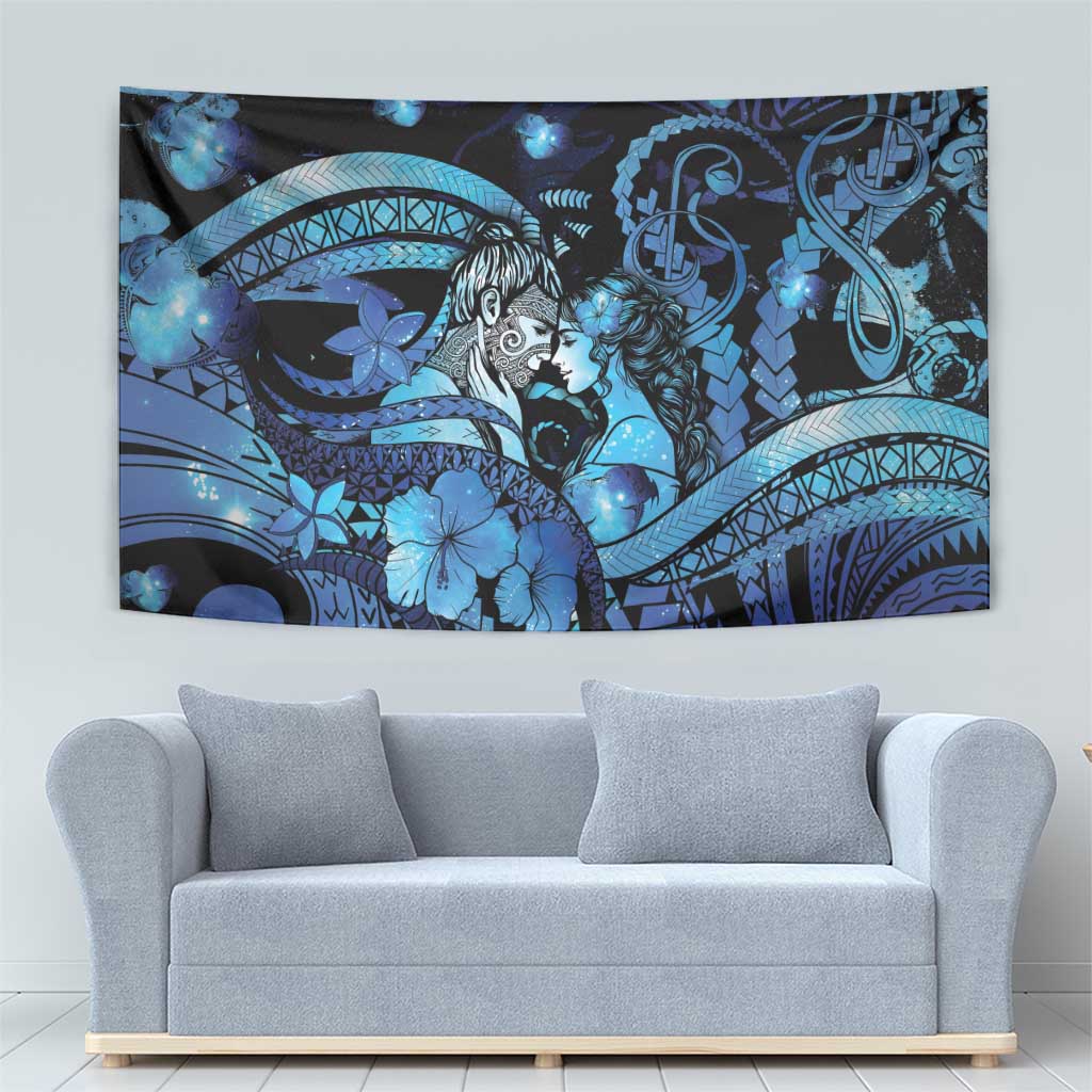 Maori Romantic Valentine Tapestry The Hongi Kiss Blue Galaxy