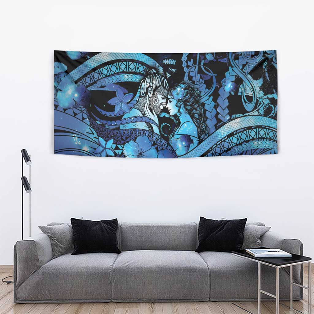 Maori Romantic Valentine Tapestry The Hongi Kiss Blue Galaxy