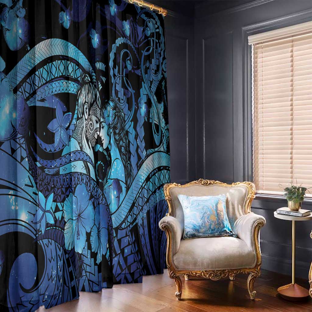 Maori Romantic Valentine Window Curtain The Hongi Kiss Blue Galaxy