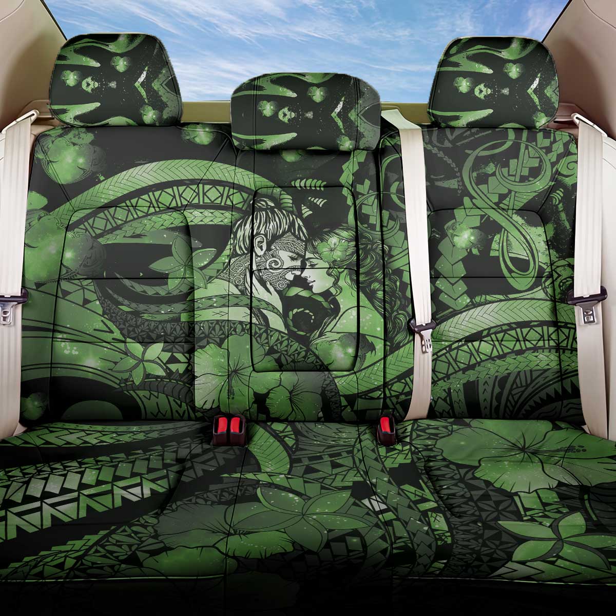 Maori Romantic Valentine Back Car Seat Cover The Hongi Kiss Green Galaxy DT05 One Size Green - Polynesian Pride