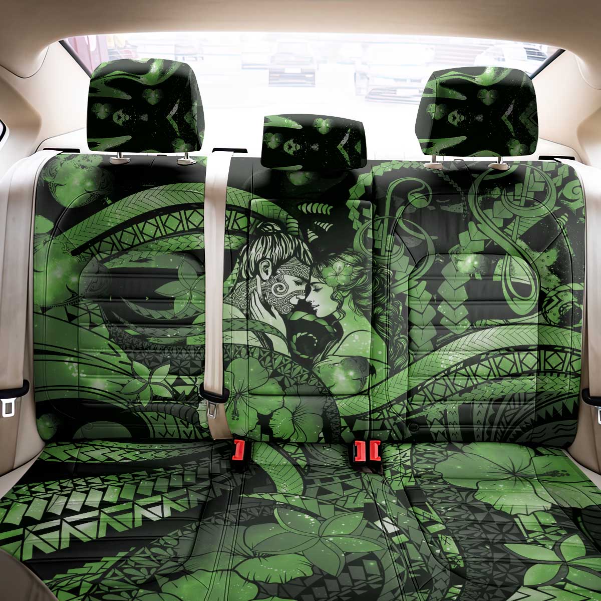 Maori Romantic Valentine Back Car Seat Cover The Hongi Kiss Green Galaxy DT05 - Polynesian Pride